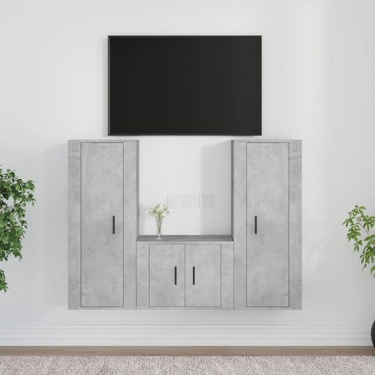 Ensemble de meubles TV 3 pièces en béton gris à base de bois