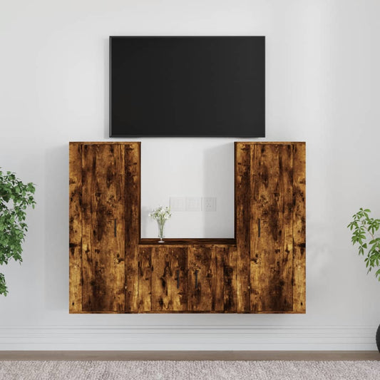 Ensemble de meubles TV 3 pièces en bois de chêne fumé