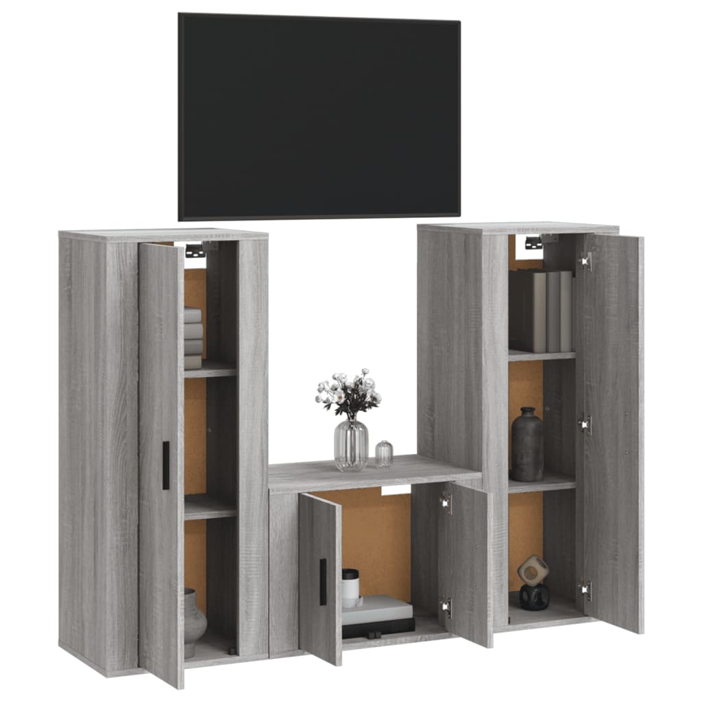 Ensemble de meubles TV 3 pièces, en bois de Sonoma gris