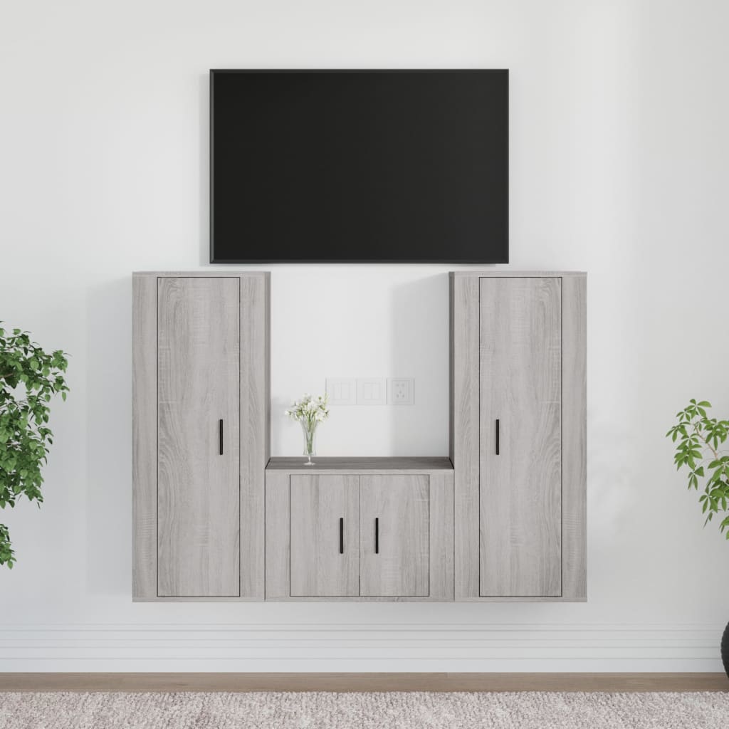 Ensemble de meubles TV 3 pièces, en bois de Sonoma gris