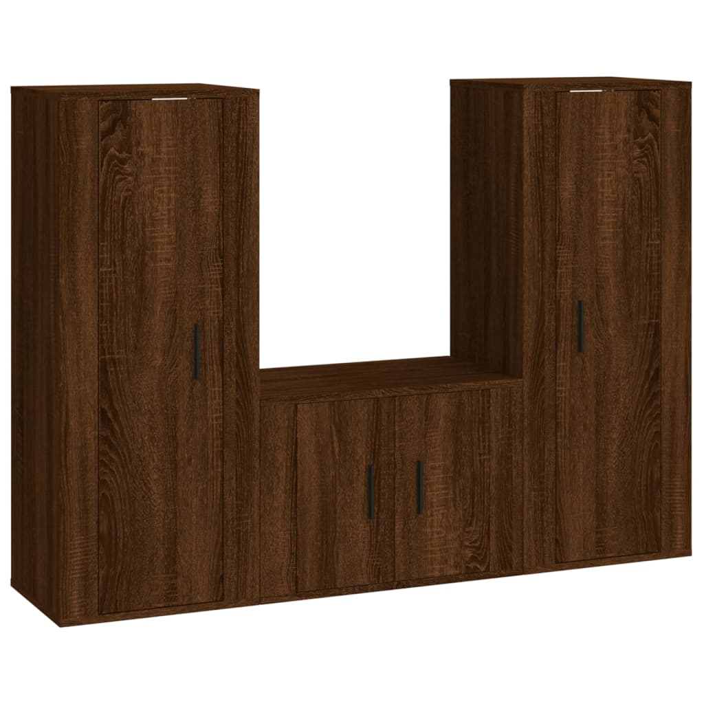 Ensemble de meubles TV 3 pièces en bois aspect chêne brun