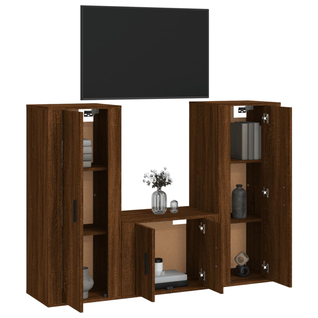 Ensemble de meubles TV 3 pièces en bois aspect chêne brun
