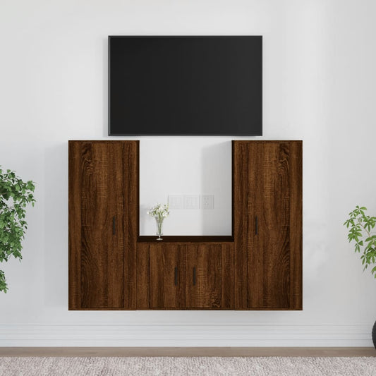 Ensemble de meubles TV 3 pièces en bois aspect chêne brun