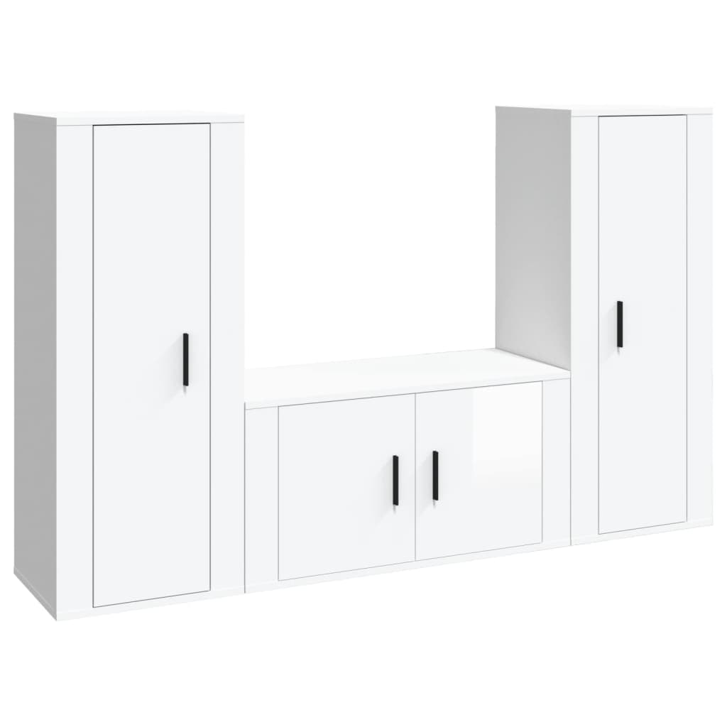 Ensemble de meubles TV 3 pièces, blanc brillant, matériau à base de bois