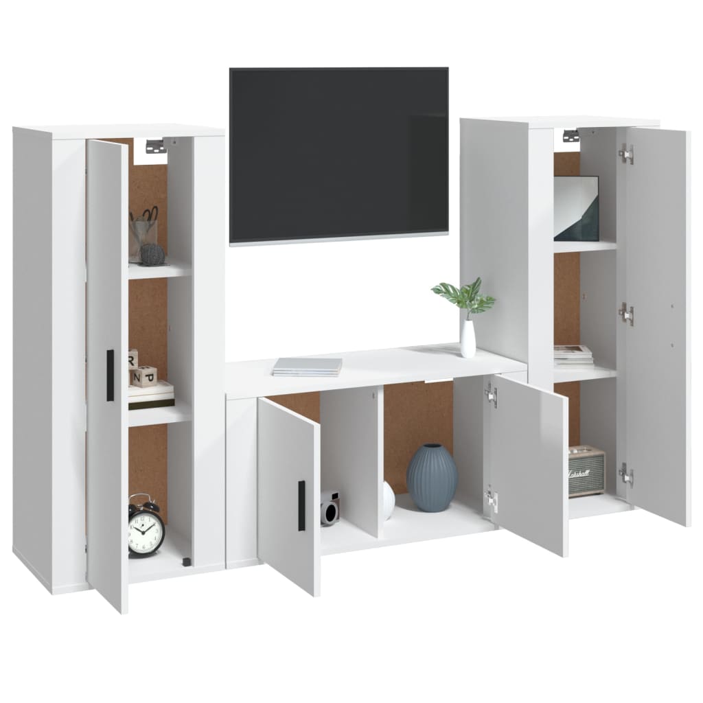 Ensemble de meubles TV 3 pièces, blanc brillant, matériau à base de bois
