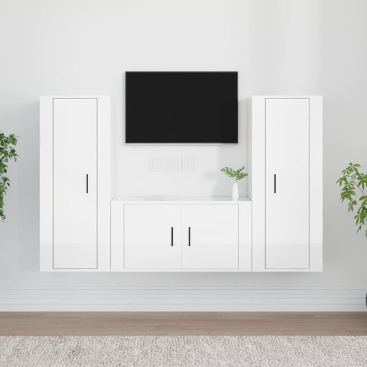 Ensemble de meubles TV 3 pièces, blanc brillant, matériau à base de bois