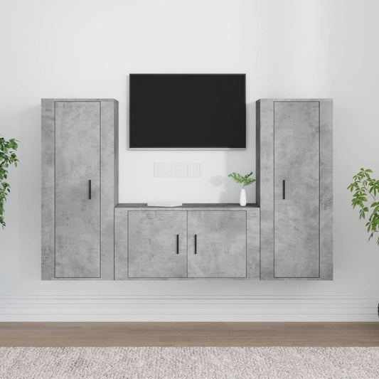 Ensemble de meubles TV 3 pièces en béton gris à base de bois