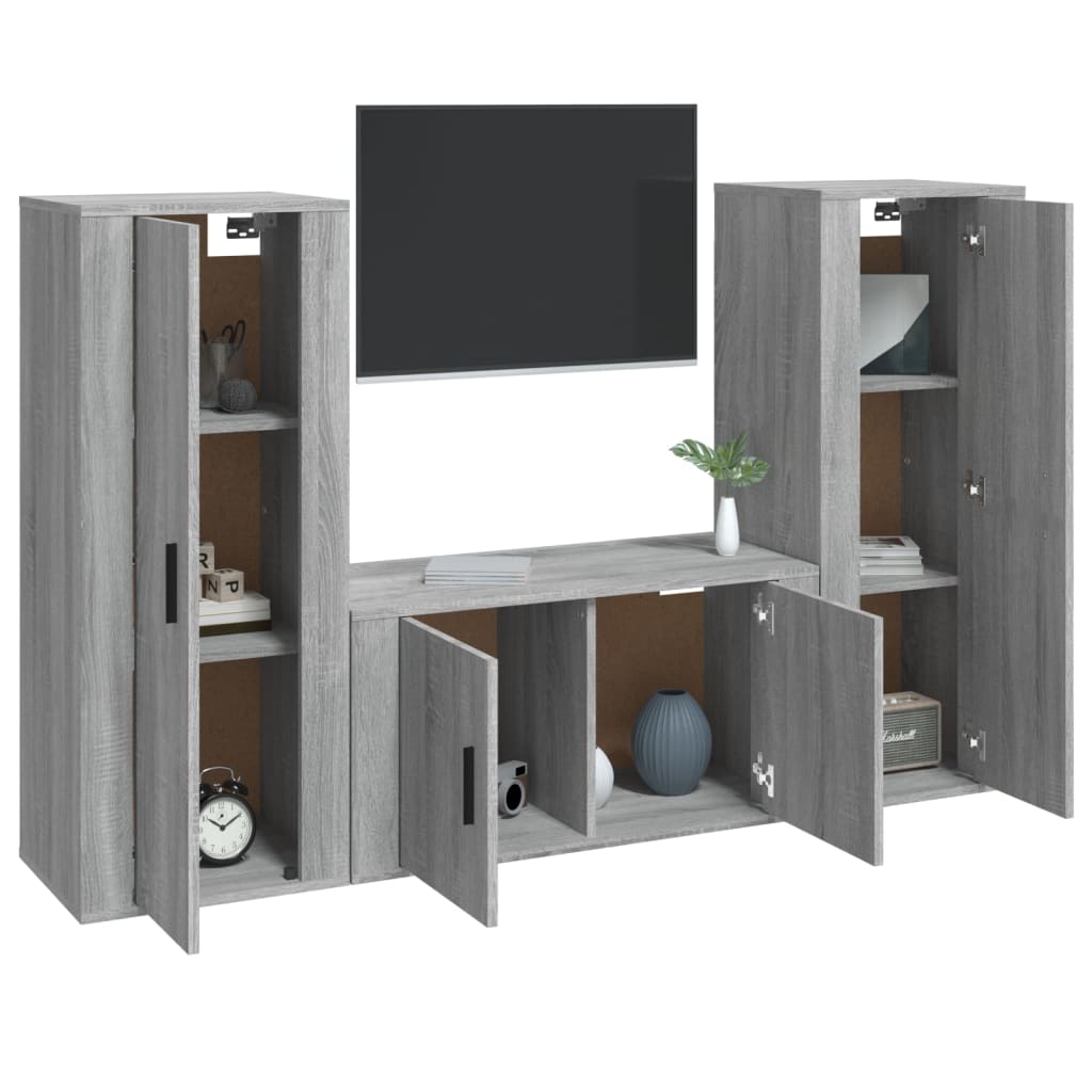 Ensemble de meubles TV 3 pièces, en bois de Sonoma gris