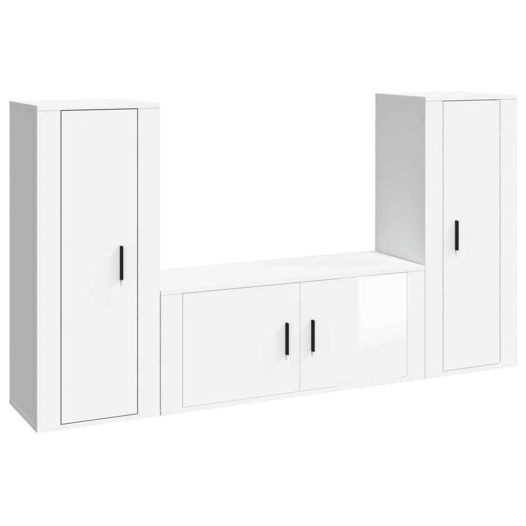 Ensemble de meubles TV 3 pièces, blanc brillant, matériau à base de bois