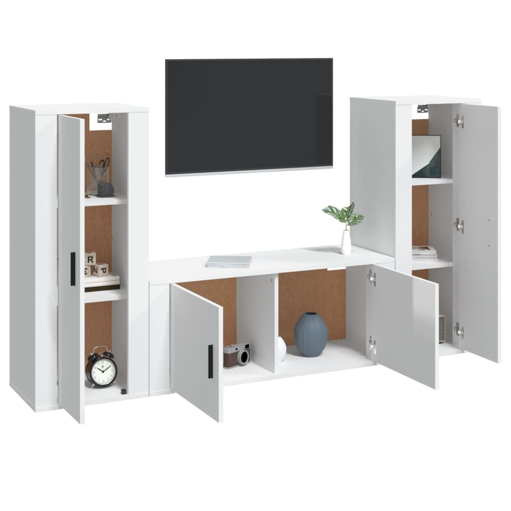 Ensemble de meubles TV 3 pièces, blanc brillant, matériau à base de bois