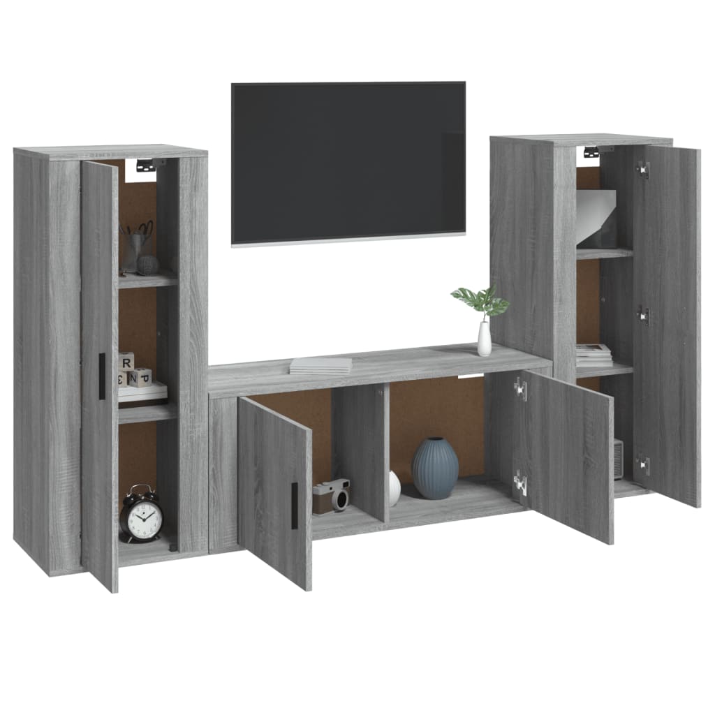 Ensemble de meubles TV 3 pièces, en bois de Sonoma gris