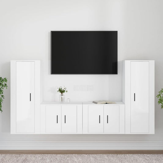 Ensemble de meubles TV 4 pièces, blanc brillant, matériau à base de bois