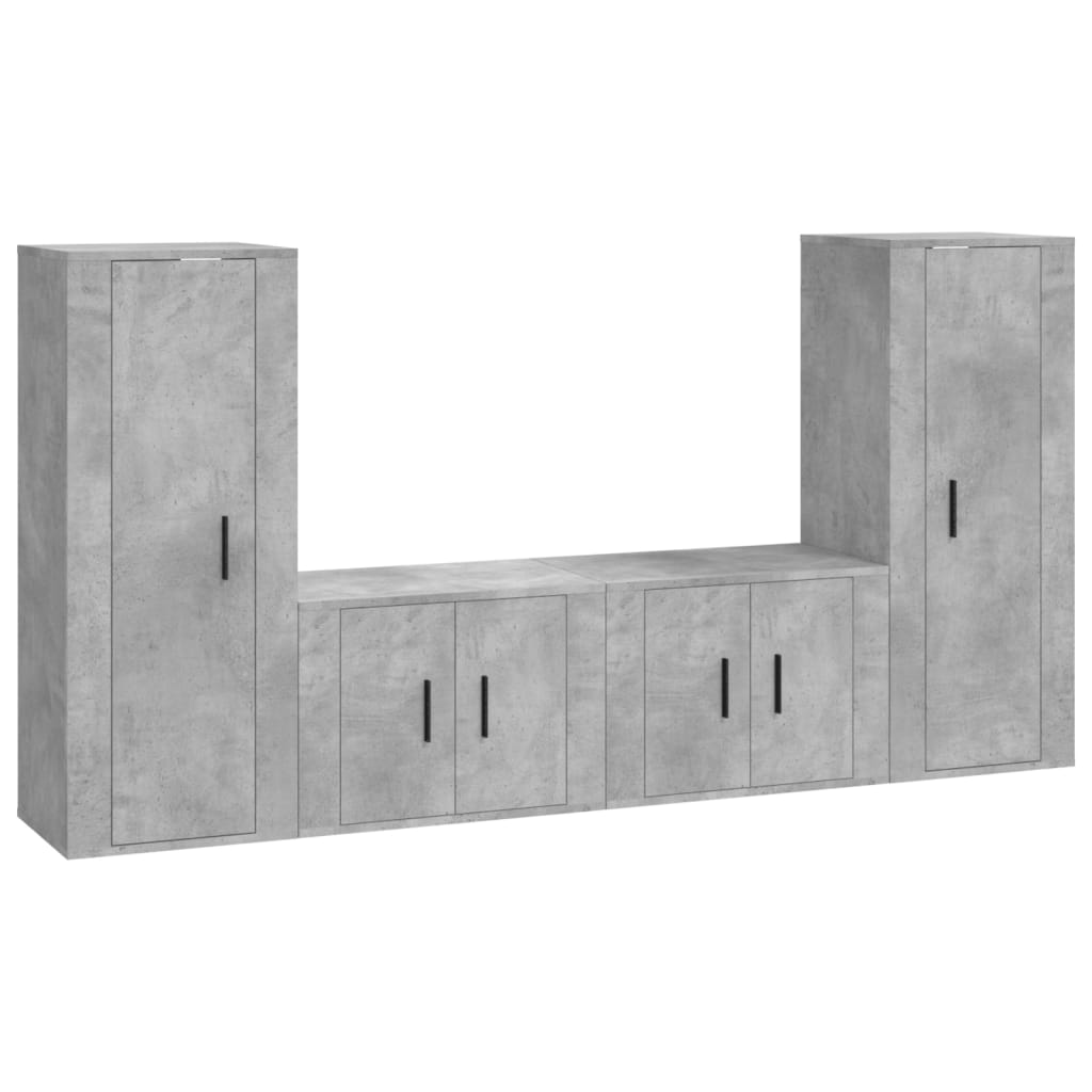 Ensemble de meubles TV 4 pièces en béton gris à base de bois