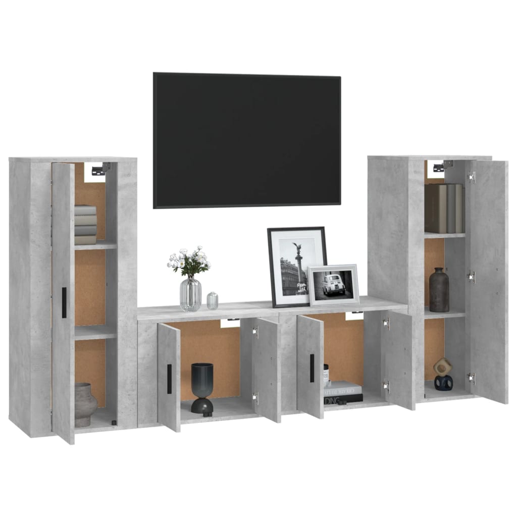 Ensemble de meubles TV 4 pièces en béton gris à base de bois