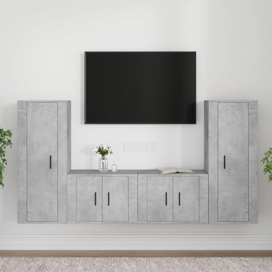 Ensemble de meubles TV 4 pièces en béton gris à base de bois