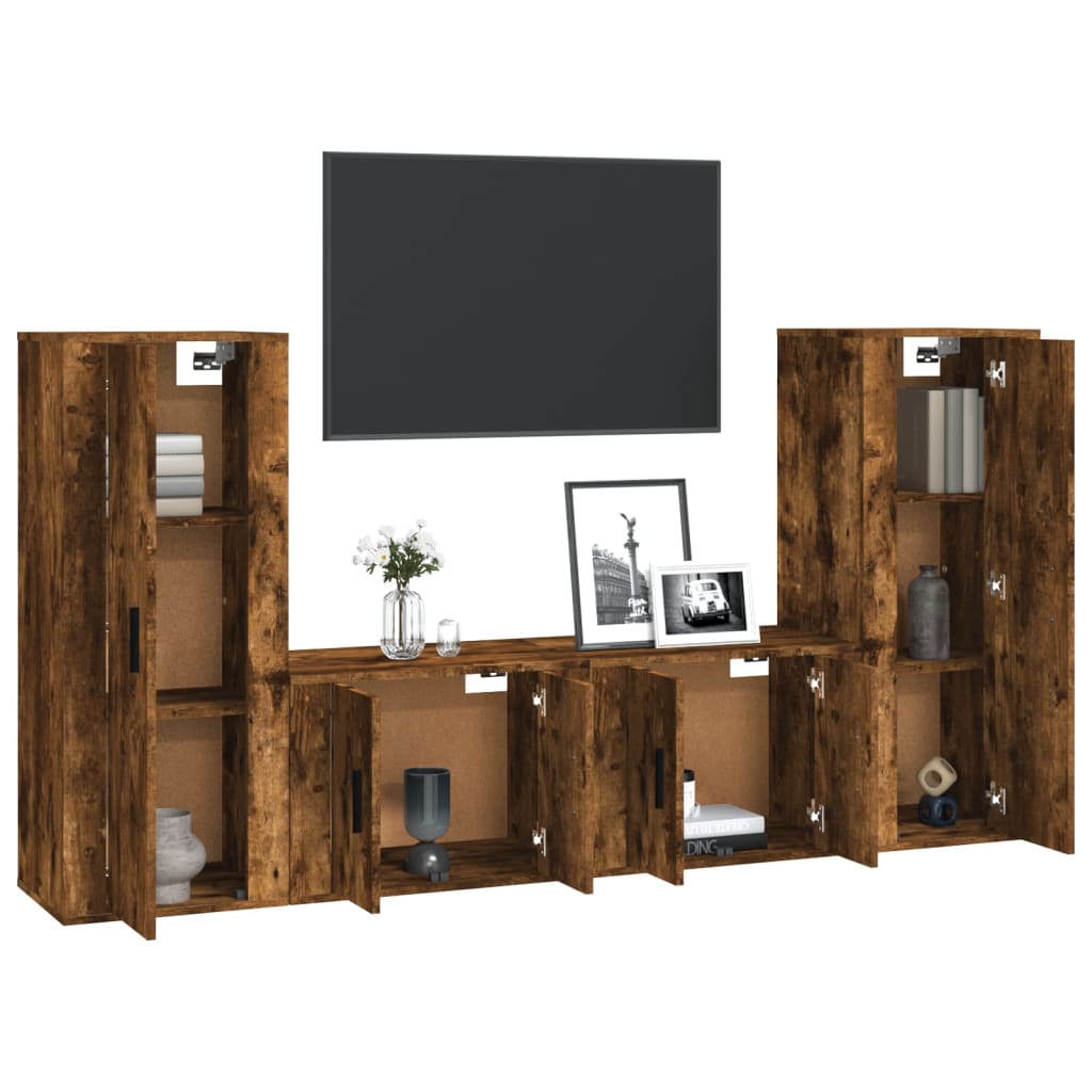 Ensemble de meubles TV 4 pièces en bois de chêne fumé