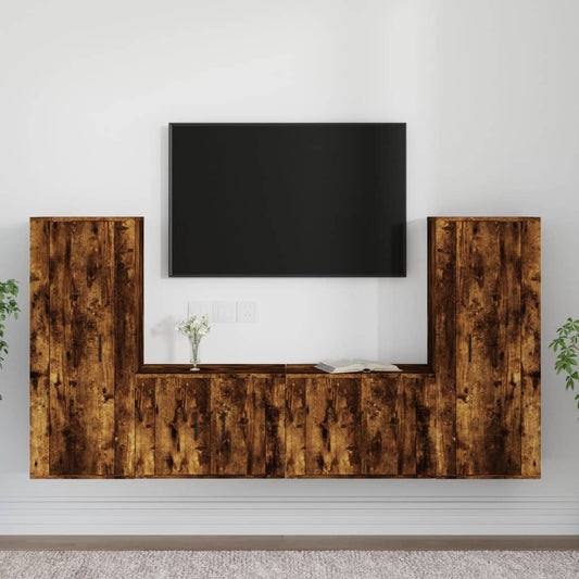 Ensemble de meubles TV 4 pièces en bois de chêne fumé