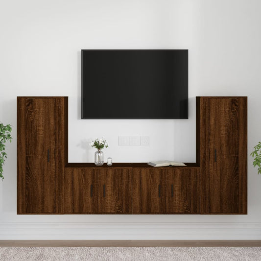 Ensemble de meubles TV 4 pièces en bois aspect chêne brun
