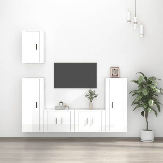 Ensemble de meubles TV 5 pièces, blanc brillant, matériau à base de bois