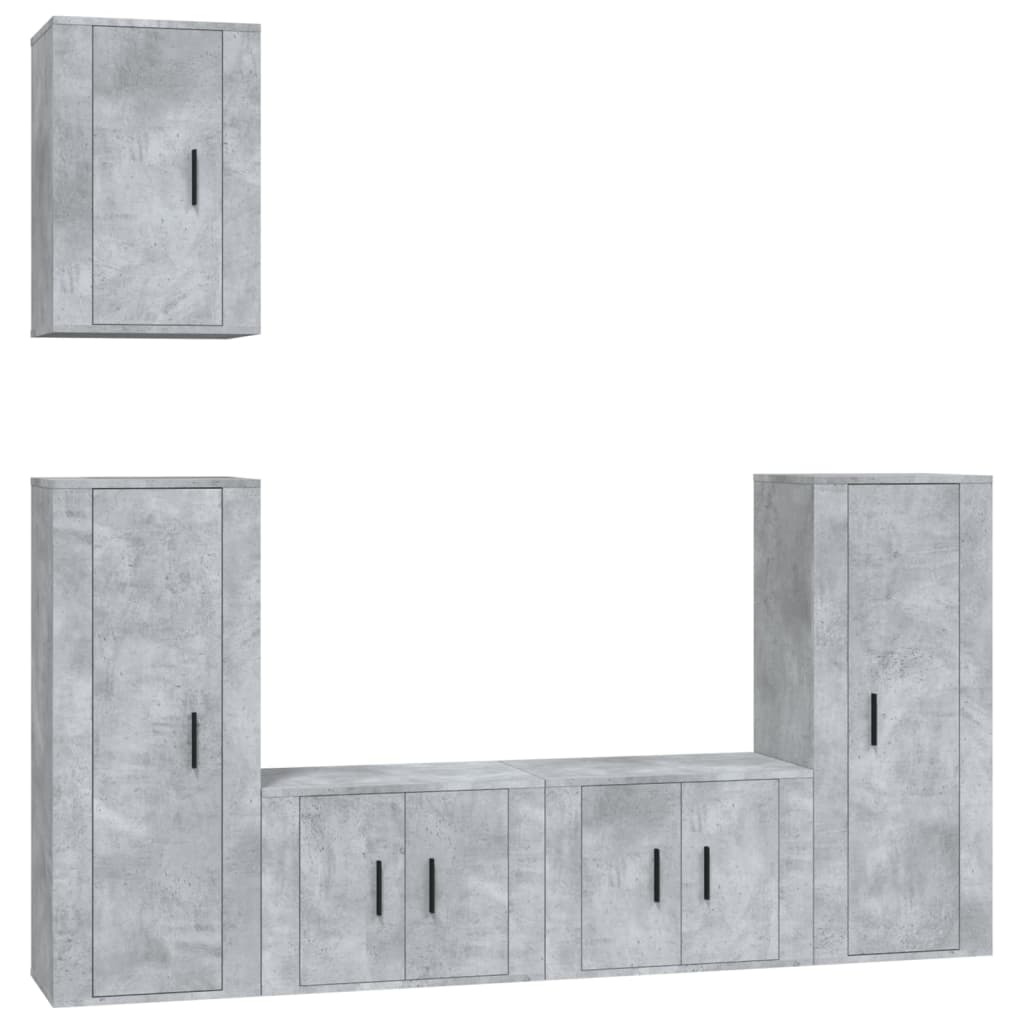 Ensemble de meubles TV 5 pièces en béton gris à base de bois