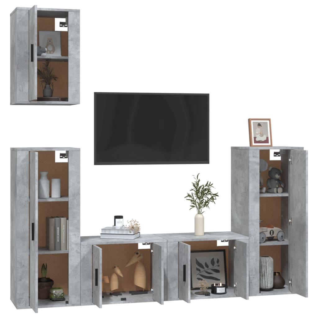 Ensemble de meubles TV 5 pièces en béton gris à base de bois