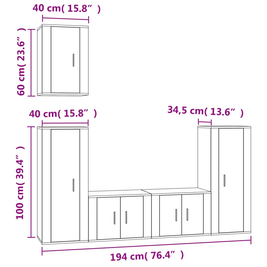 Ensemble de meubles TV 5 pièces en béton gris à base de bois