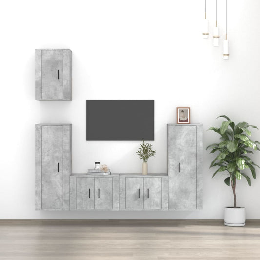 Ensemble de meubles TV 5 pièces en béton gris à base de bois