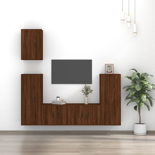 Ensemble de meubles TV 5 pièces en bois aspect chêne brun