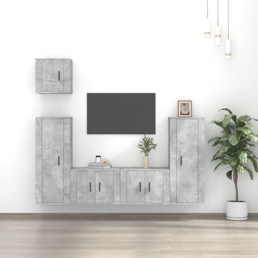 Ensemble de meubles TV 5 pièces en béton gris à base de bois