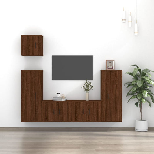 Ensemble de meubles TV 5 pièces en bois aspect chêne brun