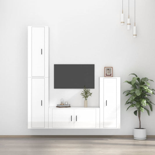 Ensemble de meubles TV 4 pièces, blanc brillant, matériau à base de bois