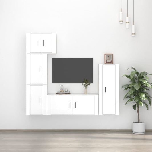 Ensemble de meubles TV 5 pièces, blanc brillant, matériau à base de bois