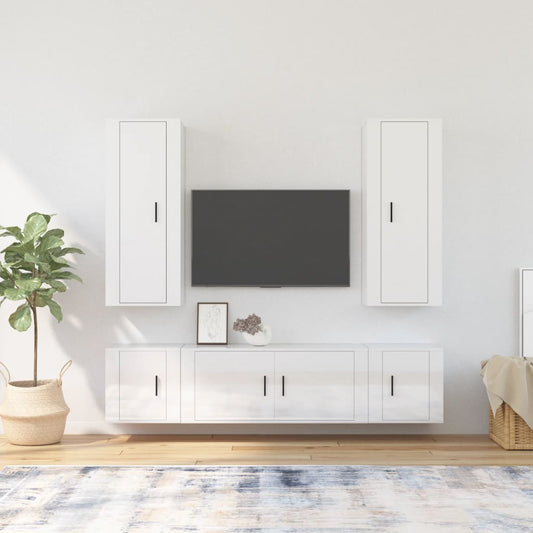 Ensemble de meubles TV 5 pièces, blanc brillant, matériau à base de bois