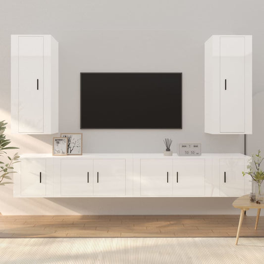 Ensemble de meubles TV 6 pièces, blanc brillant, matériau à base de bois