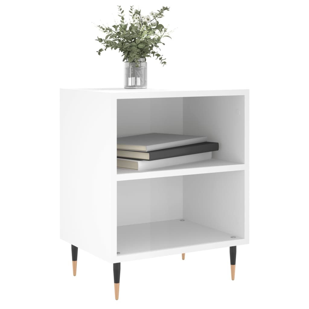 Bedside table high gloss white 40x30x50 cm wood material