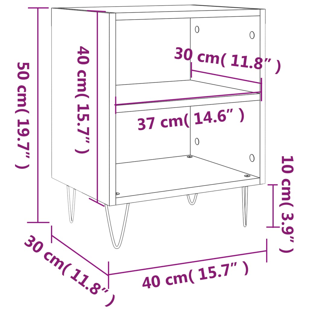 Table de chevet gris béton 40x30x50 cm en bois