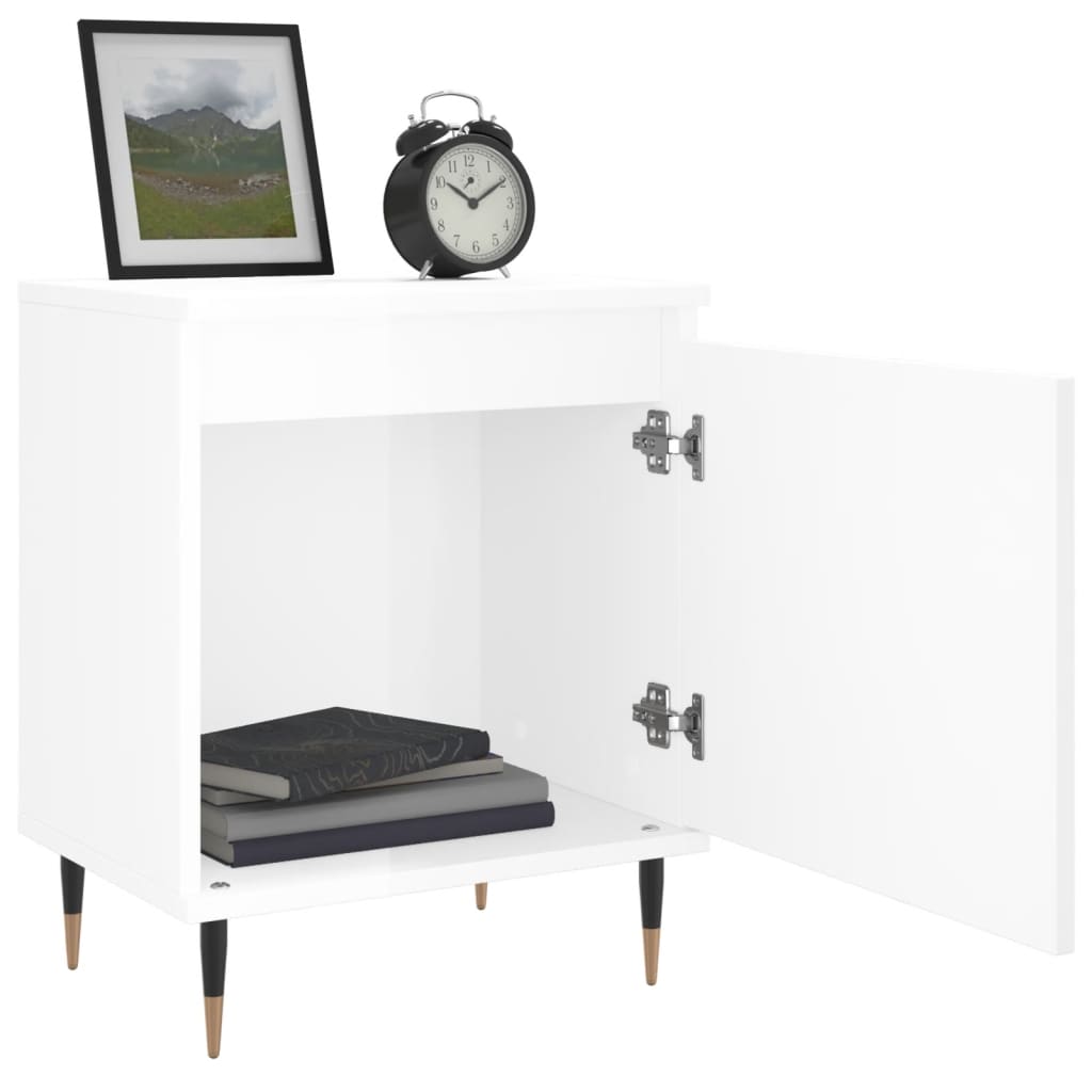 Bedside table high gloss white 40x30x50 cm wood material
