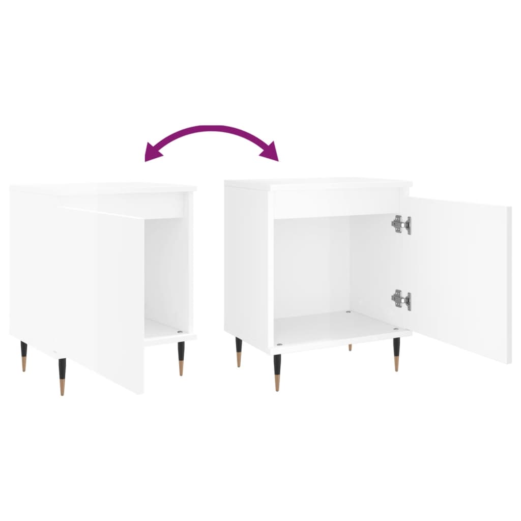 Bedside table high gloss white 40x30x50 cm wood material