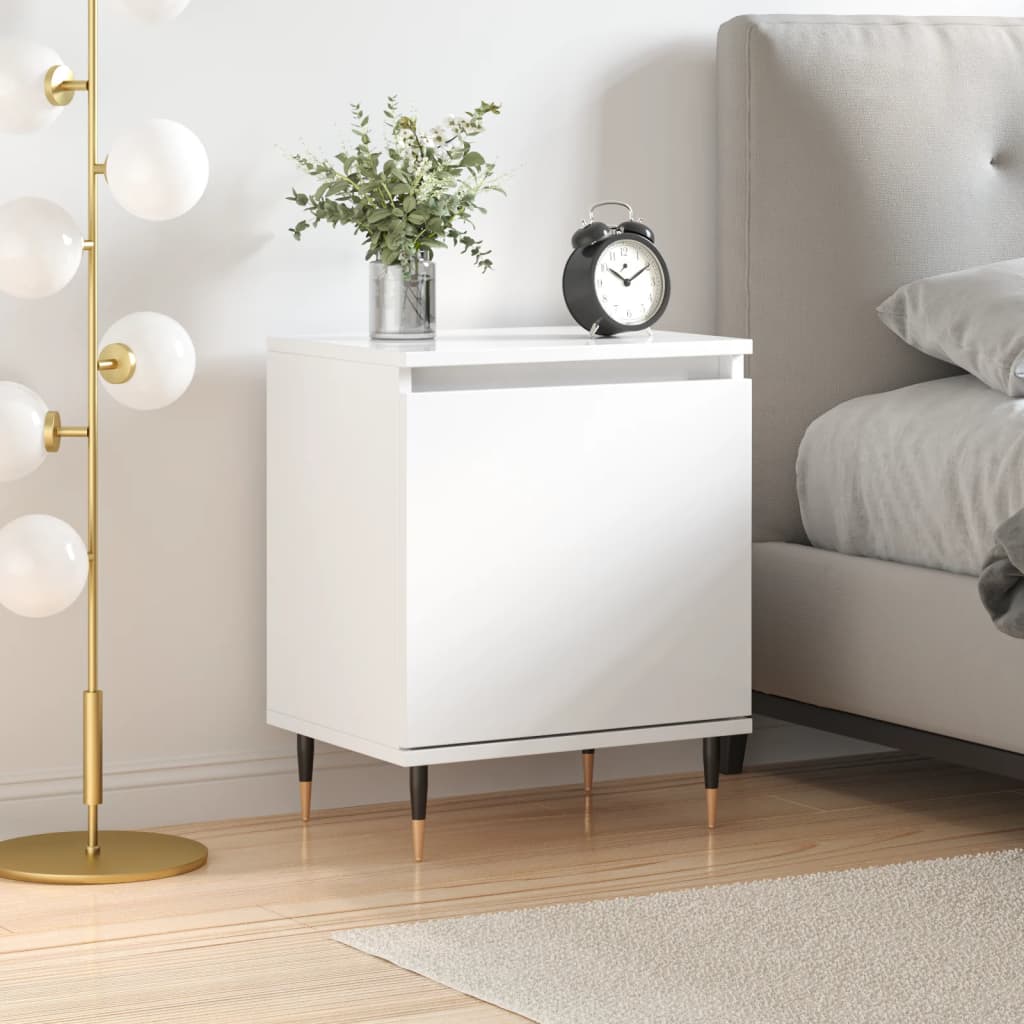 Bedside table high gloss white 40x30x50 cm wood material