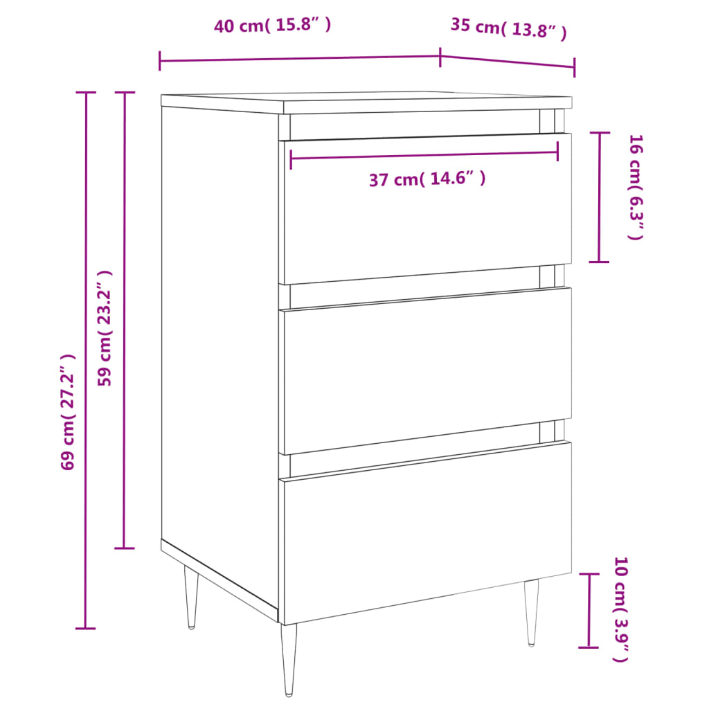 Tables de chevet 2 pcs. chêne fumé 40x35x69 cm matériau bois