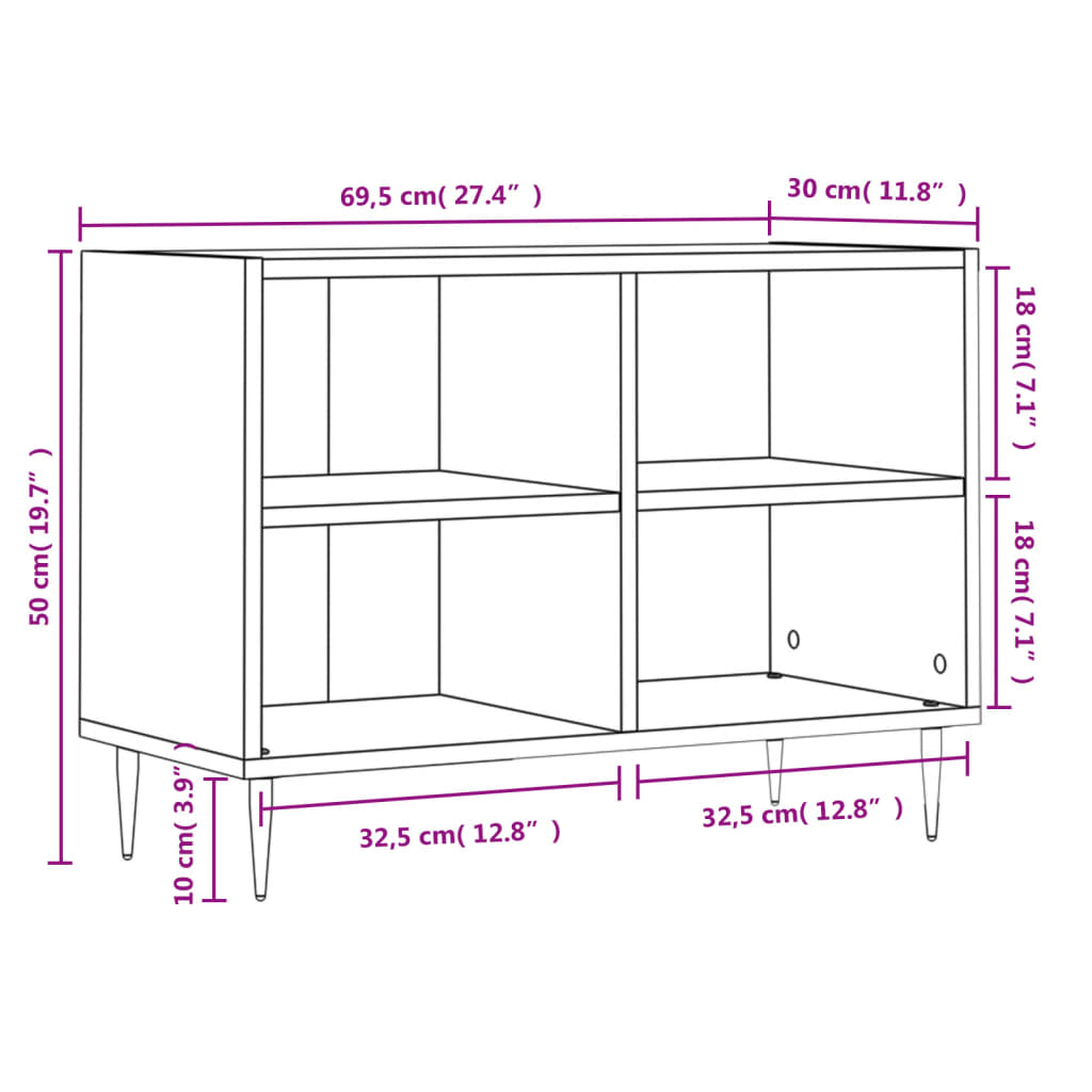 Meuble TV aspect chêne marron 69,5x30x50 cm matériau bois