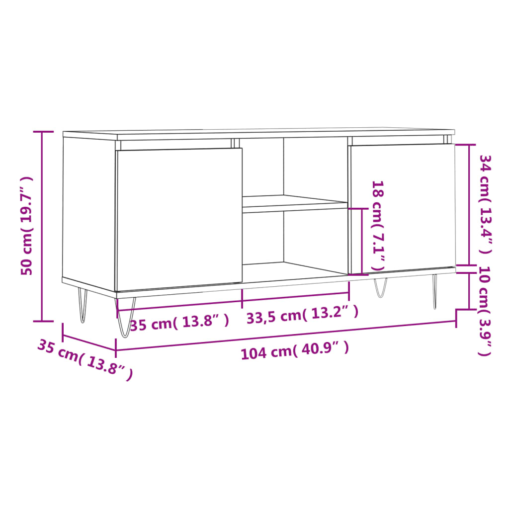 Meuble TV gris béton 104x35x50 cm en bois