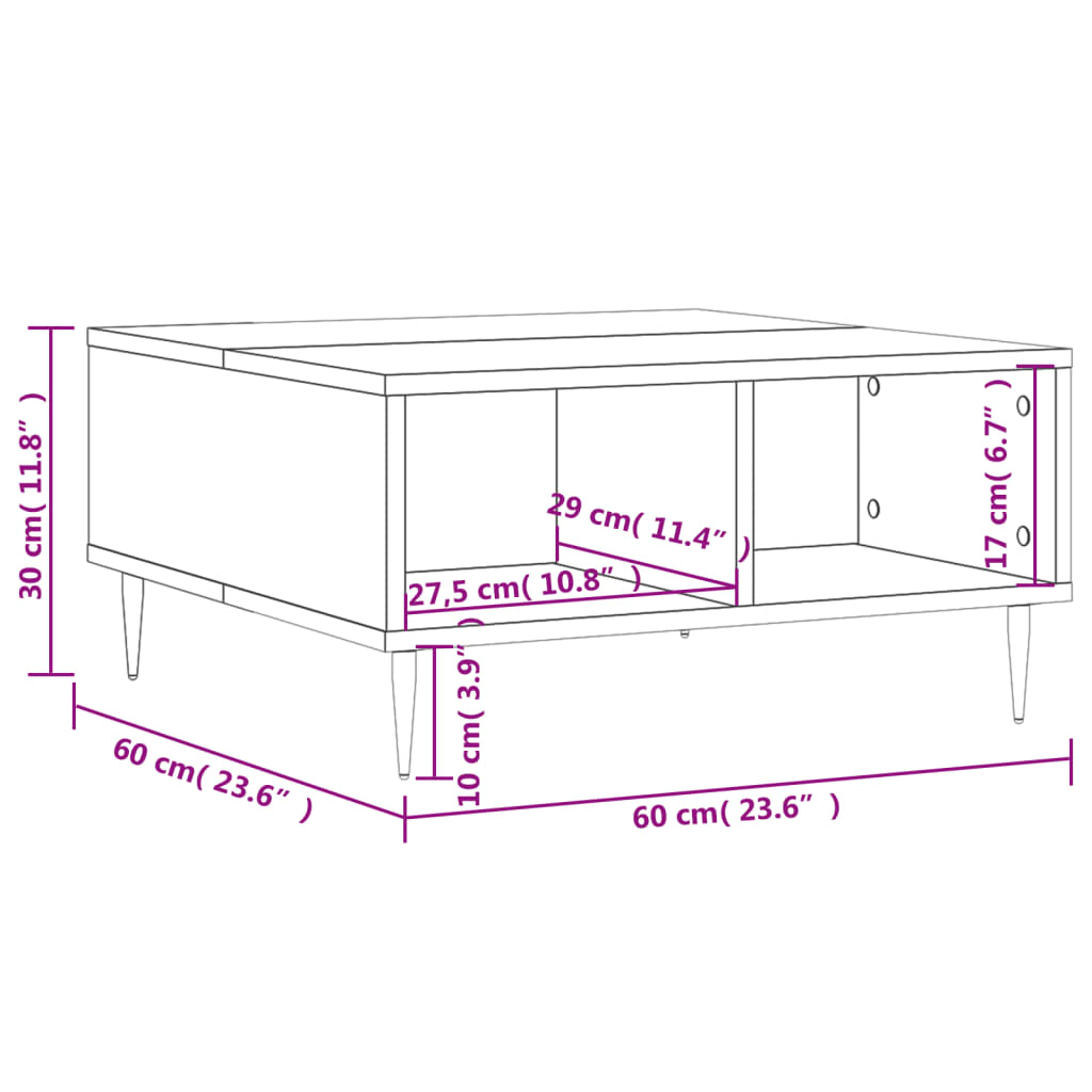 Coffee table high gloss white 60x60x30 cm wood material