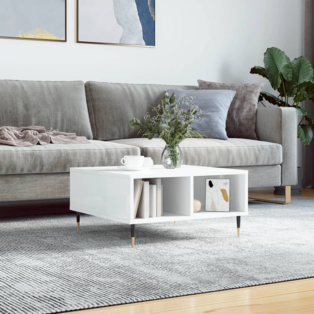 Coffee table high gloss white 60x60x30 cm wood material