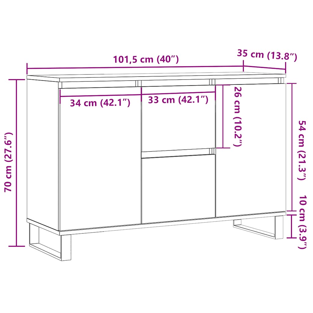 Sideboard Betongrau 101,5x35x70 cm Holzwerkstoff