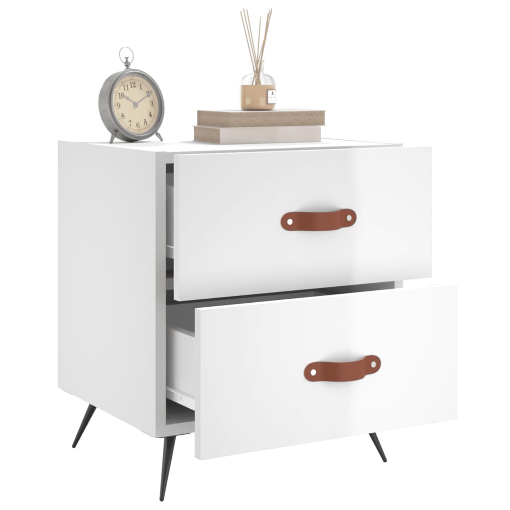 Bedside table high gloss white 40x35x47.5 cm wood material
