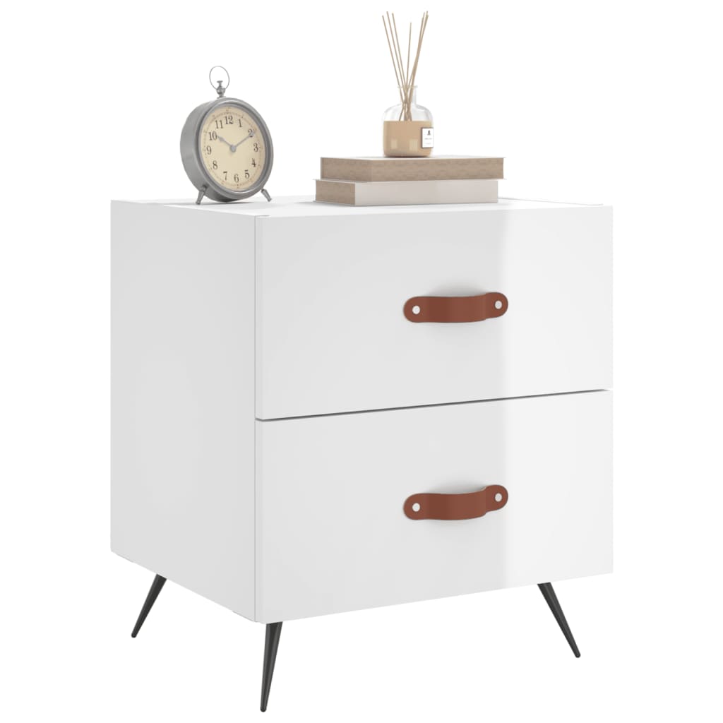 Bedside table high gloss white 40x35x47.5 cm wood material