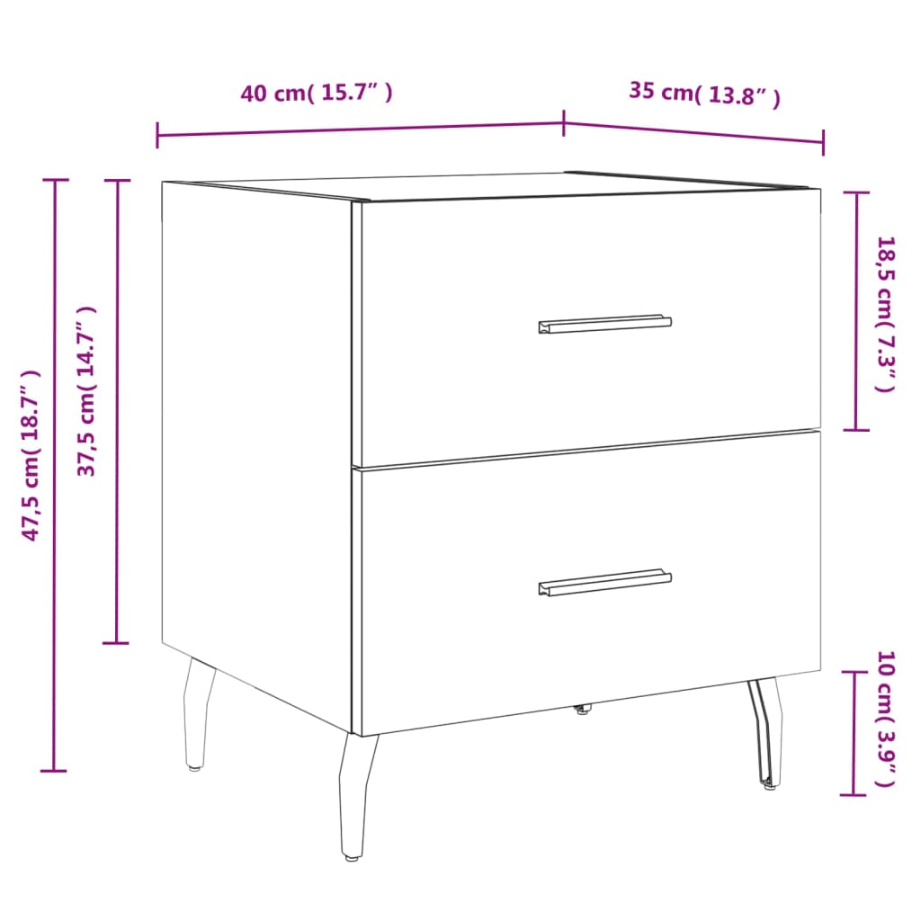 Nachttische 2 Stk. Sonoma-Eiche 40x35x47,5 cm Holzwerkstoff