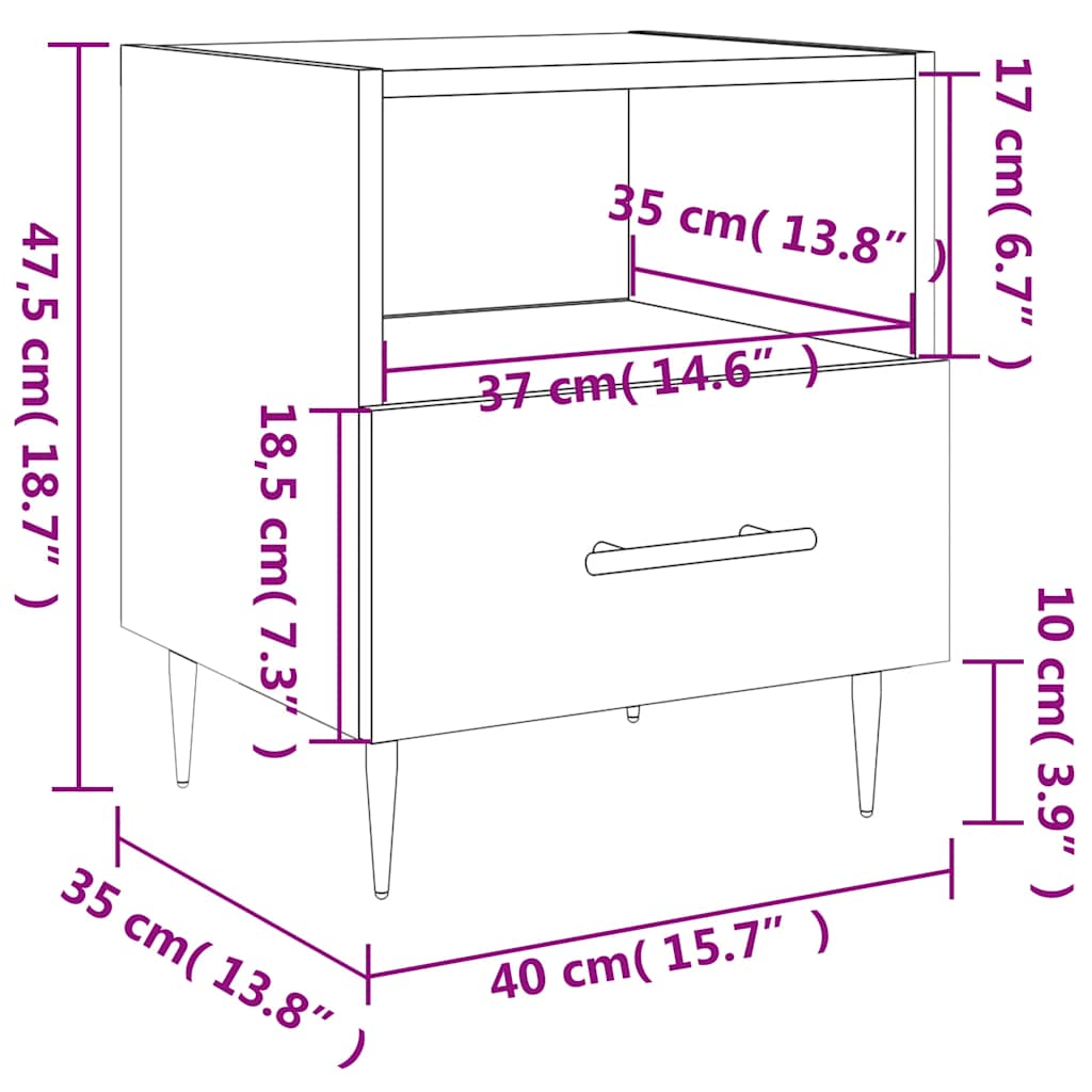 Nachttische 2 Stk. Grau Sonoma 40x35x47,5 cm Holzwerkstoff