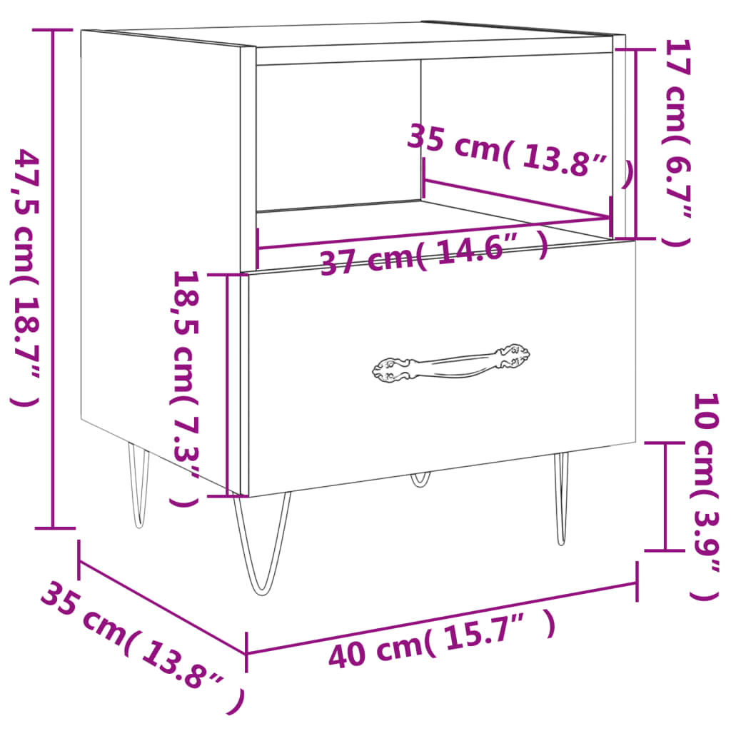 Nachttische 2 Stk. Betongrau 40x35x47,5 cm Holzwerkstoff